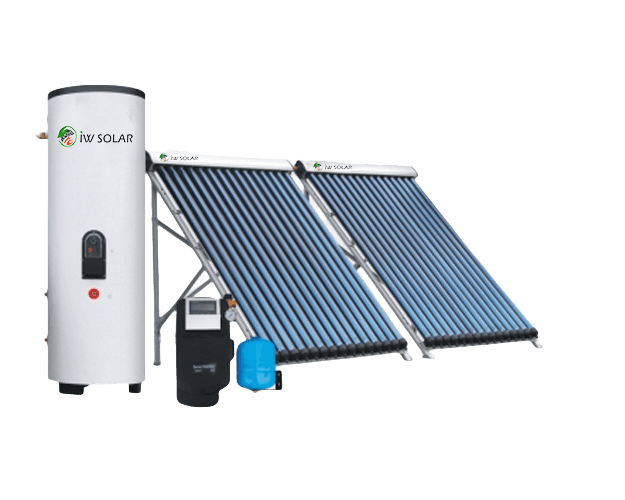Split pressurized solar water heater system with vacuum tube collectors iW Solar